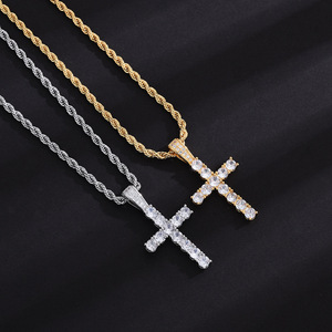 <b>Cross</b> Zircon Pendant Necklace Men Hip Hop Fashion Jewelry Gift <b>Chain</b> Silver Gold Tone Geometric Themed Pendants Zinc Alloy - Product Image 2