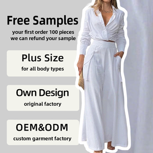 Set da Donna Personalizzato OEM: Top Corto Bianco con Scollo a V e Maniche Lunghe, Pantaloni a Gamba Larga a Vita Alta, Stile Casual Chic - Product Image 1