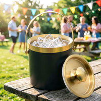 Seau à glace portable à double paroi en acier inoxydable 1,4L/2L/3L avec couvercle, résistant à la rouille, facile à nettoyer pour les hôtels, les bars, les KTV