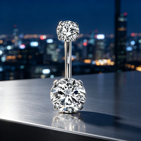 Anneau de nombril en acier inoxydable 316, zircon rond, piercing de nombril 10 mm, quatre griffes pour femmes