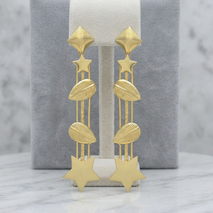 Pendientes de Estilo Moderno con Forma de Gota Cuadrada, Chapados en Oro, Hechos a Mano con Latón y Piedras Preciosas, para Compromiso - Product Image 2
