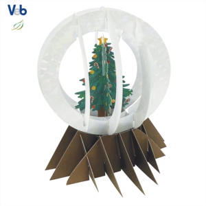 Tarjeta de Navidad Plegable 3D con Diseño de Esferas y Lámina Láser Transparente, Personalizada, Ecológica y Hecha a Mano - Product Image 1