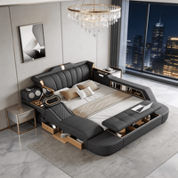 Cadre de lit king queen avec rangement, double, grand format, en bois, avec tiroirs, pour lit en cuir moderne de luxe multifonction de style européen