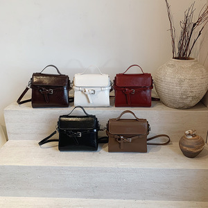 Multi-colored glossy leather crossbody <b>bag</b>, vintage style women's handbag with metal <b>buckle</b> series - Product Image 3