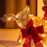Décoration de Noël extérieure lumineuse en forme de famille de rennes 3D pré-éclairée avec lumières LED blanc chaud de 22 pouces, 3 pièces, avec paillettes