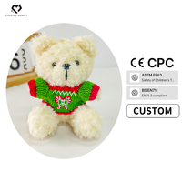Porte-clés Ours en Peluche Marron Foncé Personnalisé avec Pull Vert et Broderie Canne à Sucre, Motif en Peluche, Rembourrage Coton PP, Unisexe - Grande Vente