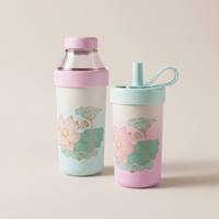 Bouteille d'eau isotherme portable YEKEA 375 ml en acier inoxydable 316, motif floral esthétique, avec paille et filtre à thé, anti-fuite, sans BPA
