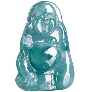 Pendentif en jade naturel bleu eau Maitreya, bijoux pour femmes, design original, cadeau bouddhiste avec certificat d'évaluation FG63 - Product Image 2
