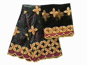 Tissu africain personnalisé H & D <span class=keywords><strong>Bazin</strong></span> + Dentelle 5+2 Yards Matières premières prêtes à l'emploi pour vêtements - Product Image 3