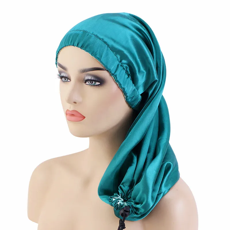 Özel Headbands ayarlanabilir uzun örgü Bonnets saten saç sarar kadınlar tasarımcı saten saç Bonnets