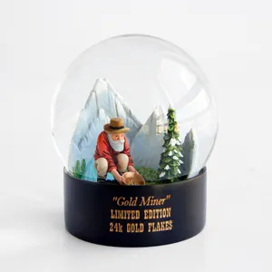Gold Miner Souvenir Ornament Collectible Polyresin Snowball Water Mini Custom Snow Globes Snow Globe With Glitter