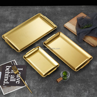 Assiette rectangulaire en acier inoxydable 304 doré de 22x14cm, style coréen, plateau de service plat, assiette à dessert pour barbecue