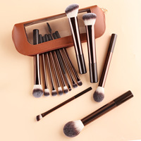 Ensemble de pinceaux de maquillage de voyage Golden Champagne, 13 pièces, poils en nylon, pinceaux à poudre, blush, fard à paupières, lèvres, avec sac de rangement pour femmes