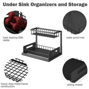 Étagère de rangement coulissante à 2 niveaux pour <span class=keywords><strong>sous</strong></span> l'évier, pour salle de bain et cuisine, en métal robuste, organisateurs et rangements <span class=keywords><strong>sous</strong></span> l'évier - Product Image 3