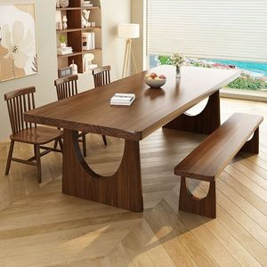 Solid Wood Dining Table <b>Large</b> Slab Modern Design For Living Room Kitchen Study <b>Desk</b> With Chair Set - Product Image 3
