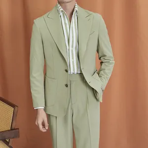 2024 nouveau printemps haute qualité Seersucker pois vert drapé Naples costume décontracté simple boutonnage double évents pointe revers costume pour hommes