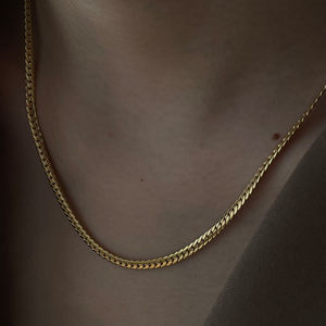 Collar de cadena de eslabones cubanos de acero inoxidable, Gargantilla fina de 3,5mm, chapada en oro de 18K, joyería minimalista - Product Image 2