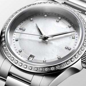 Montre mécanique automatique classique avec lunette sertie de diamants et bracelet en acier inoxydable pour femmes Longinesing - Product Image 3