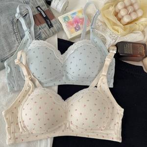 Sweet Floral Pattern Sexy Lace Bra <b>Push</b>-Up Wire-Free Thin Breathable Knitted Seamless Teenagers Fashionable Adjusted-straps 3/4 - Product Image 4