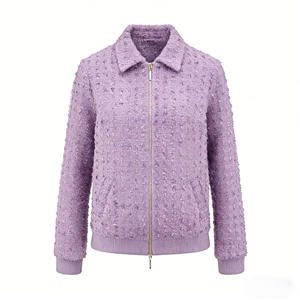 <span class=keywords><strong>Veste</strong></span> en tweed pour femmes grandes tailles avec fermeture éclair sur le devant et col à revers - Product Image 5