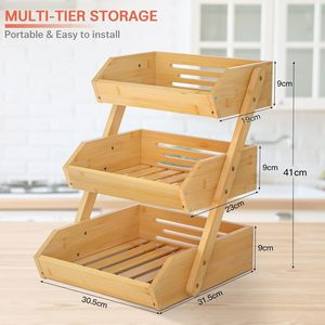 <b>Kitchen</b> <b>Storage</b> Rack 3 Tier Bamboo Fruit Vegetable Organizer Desktop <b>Kitchen</b> Organizer Minimalist Style - Product Image 4