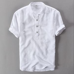High Quality Men's Casual <b>Shirts</b> Solid Pattern <b>Linen</b>/Cotton Breathable Quick Dry <b>Summer</b> Fashion Single Button Closure - Product Image 3