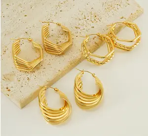 Retro Women's Earrings Geometric Irregular Stainless Steel Earrings 18k Gold Plated Earrings