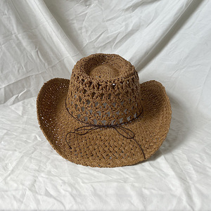 Chapeau d'extérieur évidé Chapeau de plage Chapeau de paille de cow-boy occidental - Product Image 3