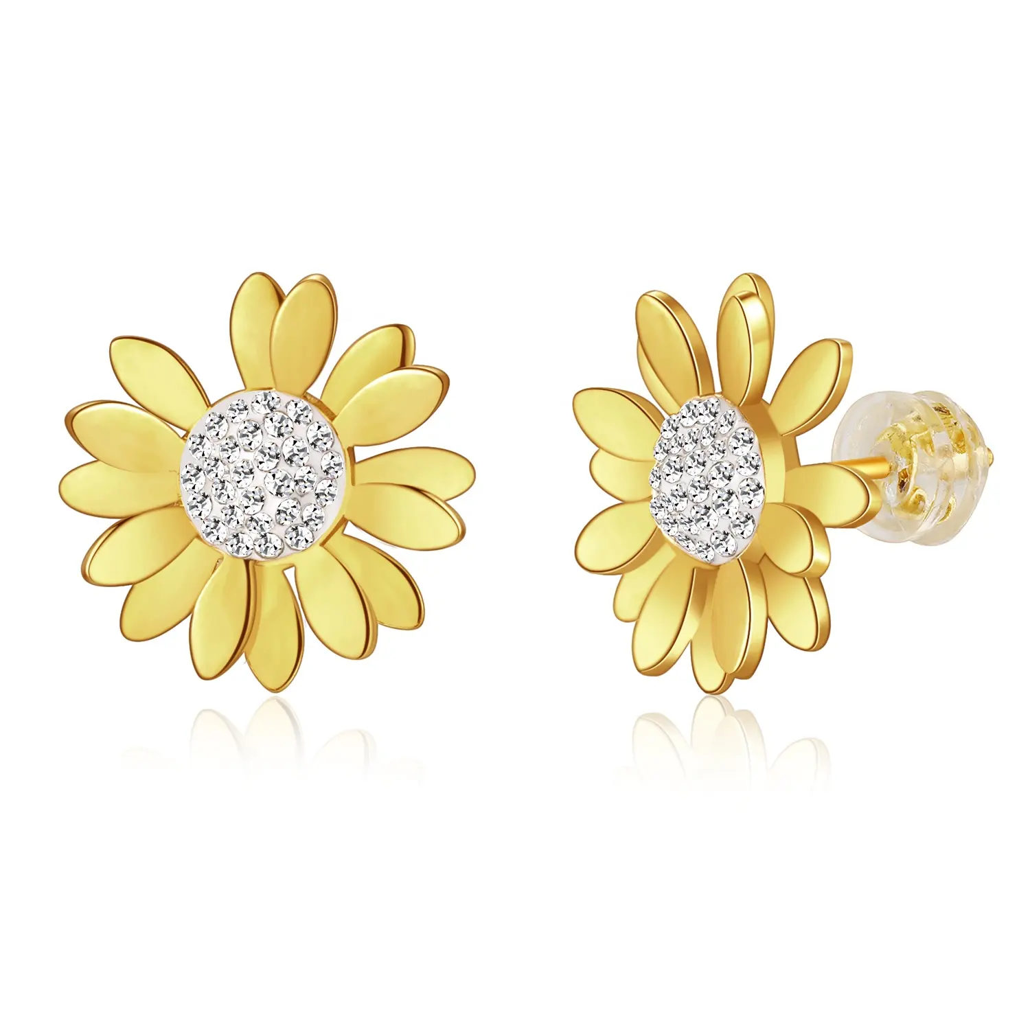 RFJEWEL Etsy Hot 2022 High Quality 24K Gold Plated 316L stainless steel Daisy stud earrings with Crystals for Women