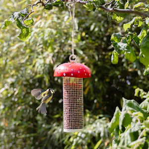 Merveilleux Esschert Design Original Design 2024 Mangeoire à oiseaux en forme de champignon suspendu à la mode, peinture PP et fer et revêtement en poudre - Product Image 6