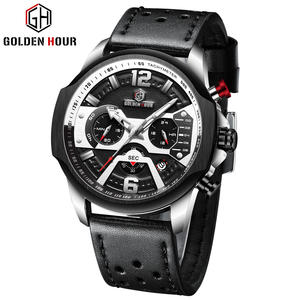 Relogio Masculino นาฬิกาข้อมือผู้ชาย,นาฬิกาควอตซ์หนังหรูหรามีสาย130ชั่วโมงสีทอง - Product Image 3