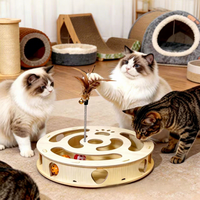 OEM ODM Jouet pour chat en bois 3-en-1 : Griffoir, Boîte labyrinthe interactive et éducative avec clochette et balle