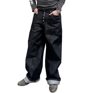 Jeans de Hombre Holgados de Mezclilla Cruda 100% Algodón de Tiro Medio con Dobladillo, de Alta Calidad, Estilo Baggy, Venta al por Mayor - Product Image 1