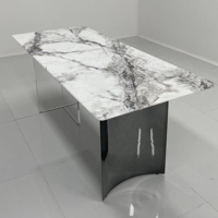 Ensemble de salle à manger moderne en marbre de grande taille, comprenant une table en marbre et une base en métal, table à manger luxueuse avec pieds en acrylique