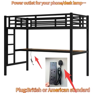 Cama Alta Moderna que Ahorra Espacio con Escritorio, Carga USB, Estructura Metálica Resistente, Luz LED, Almacenamiento, para Dormitorio de Niños, Adolescentes, Habitación de Estudiantes, CPC - Product Image 2