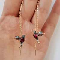 Huitan anting-anting Juntai wanita warna kristal, anting-anting kancing telinga burung Enamel elegan 2 gaya