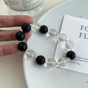 S925 Sterling Silver Black Agate White Crystal <b>Bracelet</b> <b>Ball</b> Shape Unisex Everyday Wear - Product Image 2