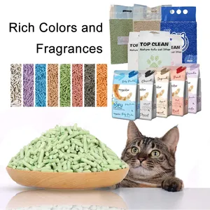 OEM tozsuz antibakteriyel deodorant doğal parçalanabilir tofu kedi kumu çeşitli renkler ve lezzet topaklanma tofu kedi kumu