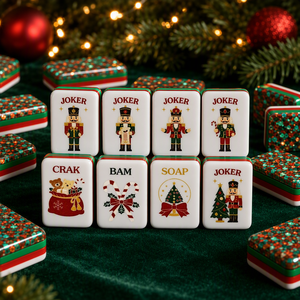 Set Mahjong Americano Natalizio con 160 Tessere Ecologiche in Acrilico, Valigetta Pieghevole, Supporti e Dadi per Giochi Familiari e Feste - Product Image 4