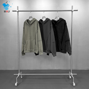 Sweat à capuche unisexe automne-hiver, nouveau modèle, avec empiècements, effet vieilli, zippé, teint et lavé, vente en gros, logo personnalisé, couleur, 100% coton, coupe oversize - Product Image 1