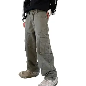 Hombres Custom Streetwear Fabricante Baggy Multi bolsillo Cargo Denim Pants Y2K Twill Stacked Jeans