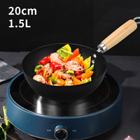 Wok en fer traditionnel fait à la main Poêle en acier au carbone antiadhésive avec couvercle en bois et poignée Poêle à wok à l'ancienne de style chinois