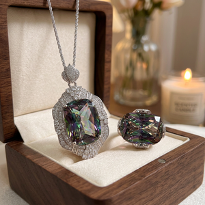 Lot de 9 bijoux vintage en gros, plaqué or blanc sur cuivre, avec pendentif bague de mariage et collier, ensemble de bijoux en zircone cubique 15*20MM - Product Image 2