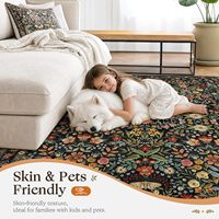 Tapis vintage floral bohème vieilli 6x9 noir lavable antidérapant pour salon, salle à manger, chambre d'enfant, chambre à coucher, décoration intérieure
