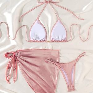 Traje de Baño Bikini Personalizado con Estampado de Puntos Triangulares, Talla Grande, Halter, Push-Up, Conjunto de Bikini para Mujer - Product Image 1