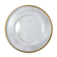 Assiette de présentation en plastique transparente à bord doré de 13 pouces, style luxe léger, pour mariages