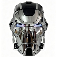 Helm Robotik Hitam dan Perak dengan Finishing Cermin dan Perintah Bahasa Inggris Jarvis Greetings