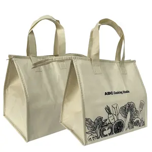 Yalıtımlı çanta alüminyum folyo kullanımlık tote bakkal termal gıda taşınabilir keçe kumaş soğutucu çanta fermuar ile