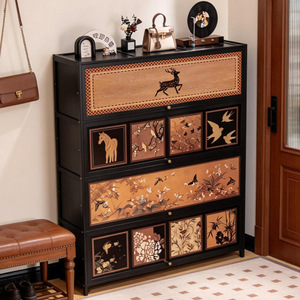 Vintage-style <b>shoe</b> cabinet, multi-layer floor-standing simple entryway <b>shoe</b> <b>rack</b>, integrated with multiple <b>storage</b> units. - Product Image 1