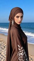 Lembut bernapas Satin asetat gaya tertutup leher O dengan sabuk bordir bunga kecil manset Abaya desain
